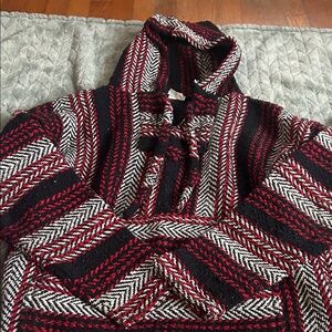Men's Black and Red Striped Hooded Jacket